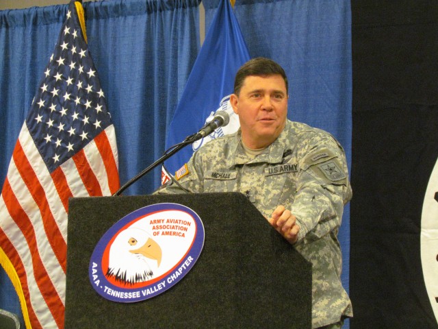 Maj. Gen. Tim McHale speaks at Joseph P. Cribbins Aviation Product Symposium