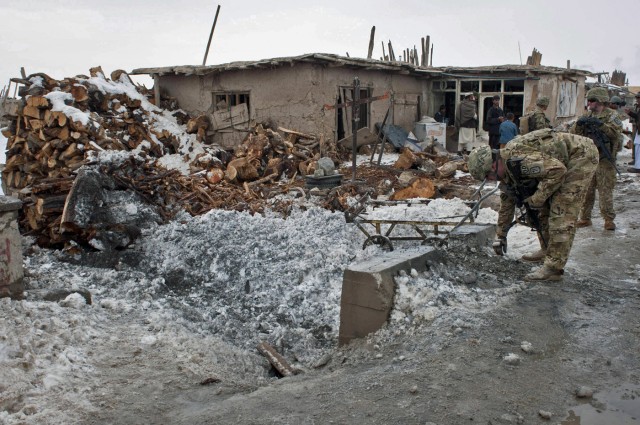Soldiers Inspect Aftermath of Forcibly Destroyed IED in Gardez, Afghanistan