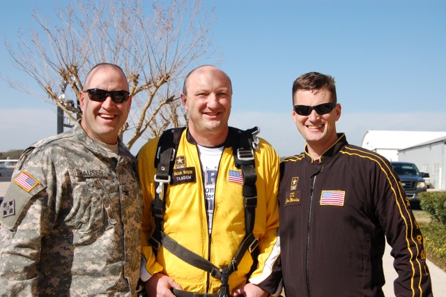Army Leaders Encourage School Director Before Tandem Jump