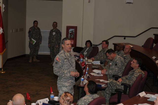 Maj. Gen. Mark McCarley talks to the 88th Regional Support Command Customer Focus Conference attendees