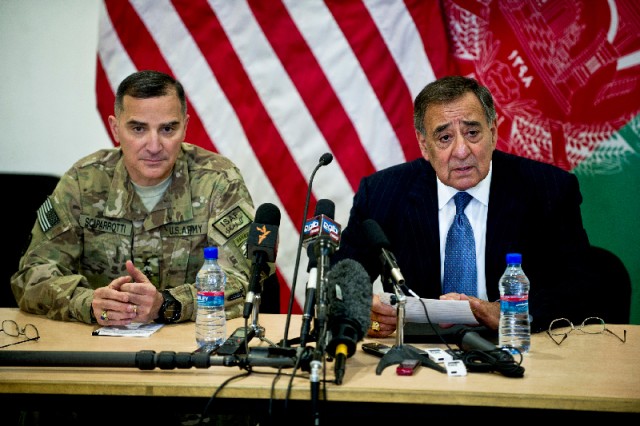 Panetta and Scaparrotti brief pres in Kabul