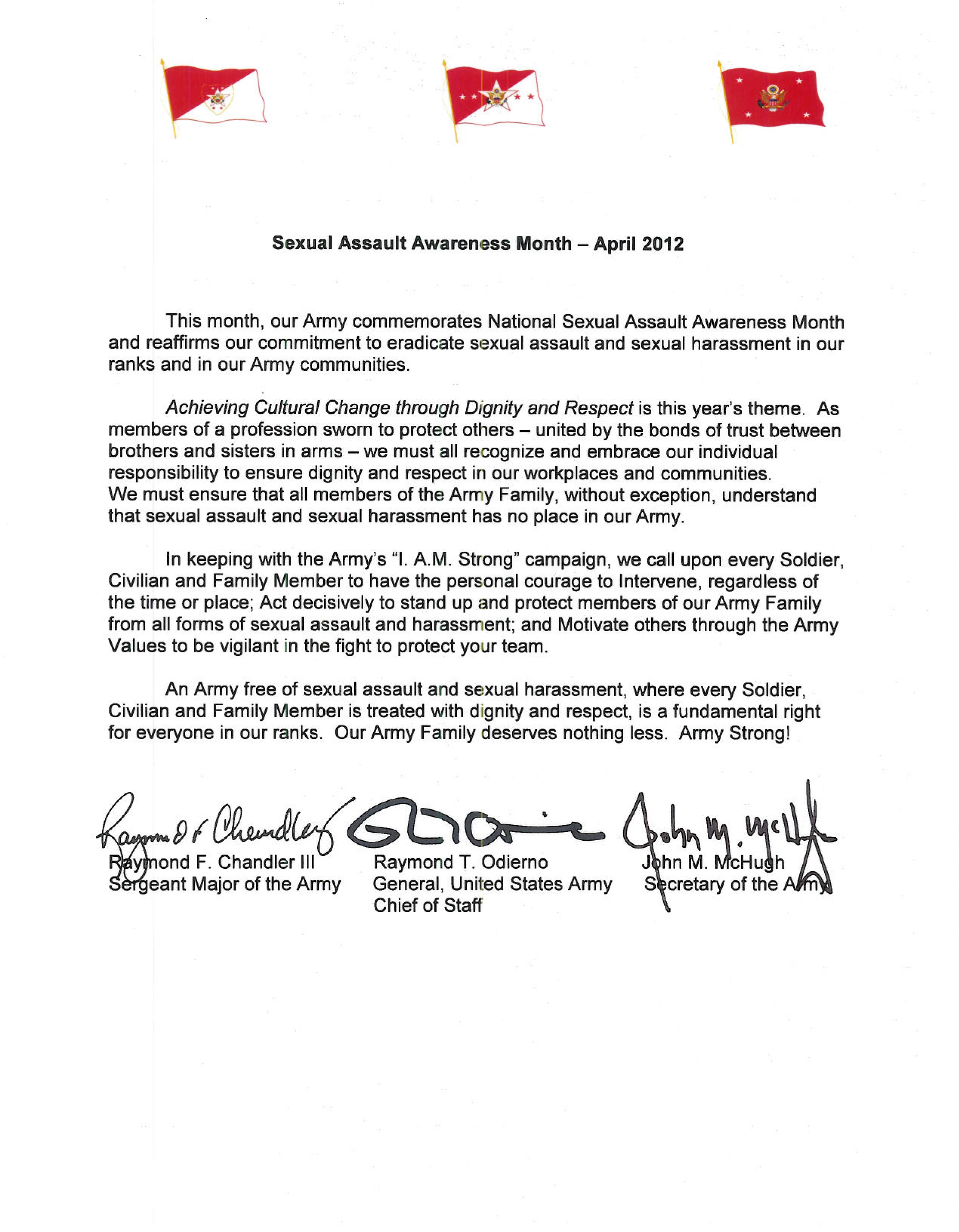 Sexual Assault Awareness Month Tri Signed Letter Article The United States Army 6835