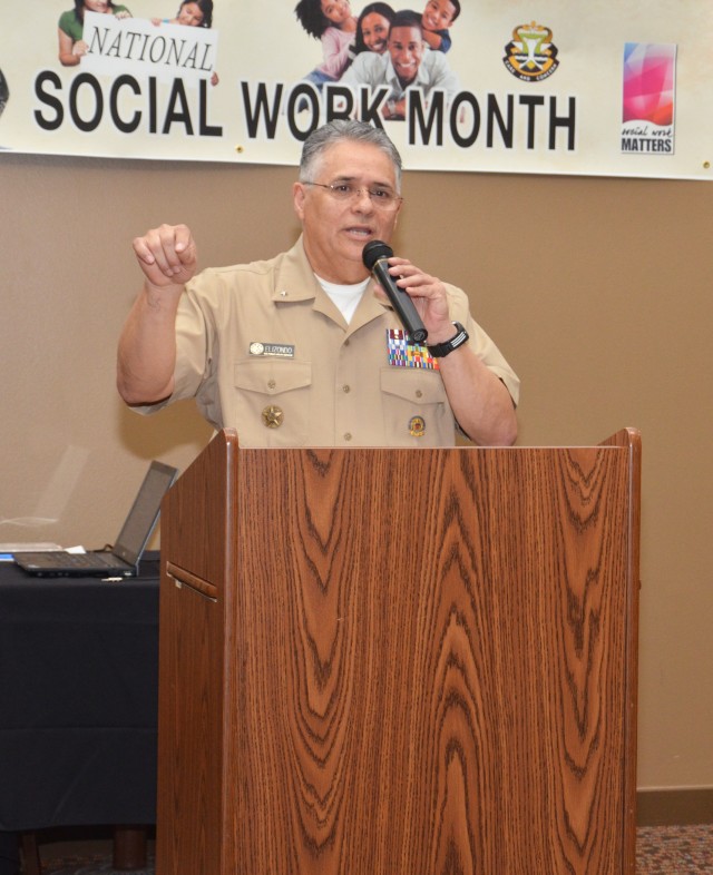 Rear Adm. Epifanio Elizondo speaks at Fort Hood Social Workers luncheon