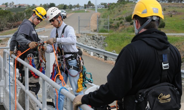 Corps' engineers climb, inspect New Hogan Dam