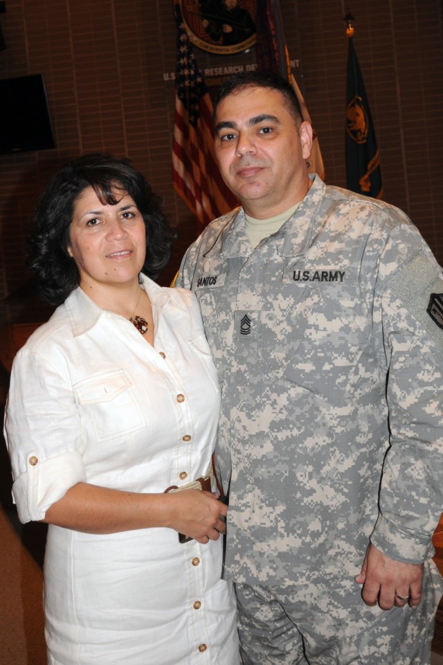 MSG Ron Santos and wife Araceli Santos, at the HQ ARIOC Change of Responsibility Ceremony April 15.