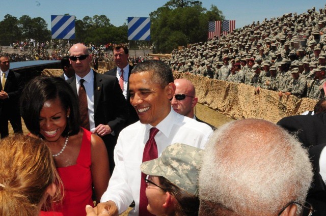 President and first lady greet troops, family members