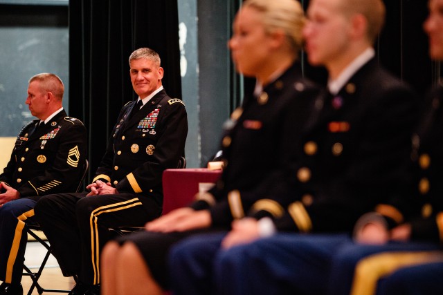 Rodriguez commissions new officers, addresses graduates, honors Wounded Warrior