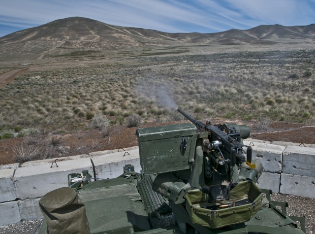 Soldiers put NBC RV Strykers, Fox vehicles through .50-caliber range