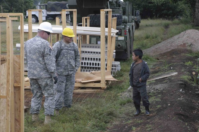 Soldiers get situated at work site in Guatemala