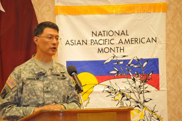 Brig. Gen. (Dr. Joseph Caravalho Jr. speaks at Fort Belvoir's Asian Pacific American Month Celebration