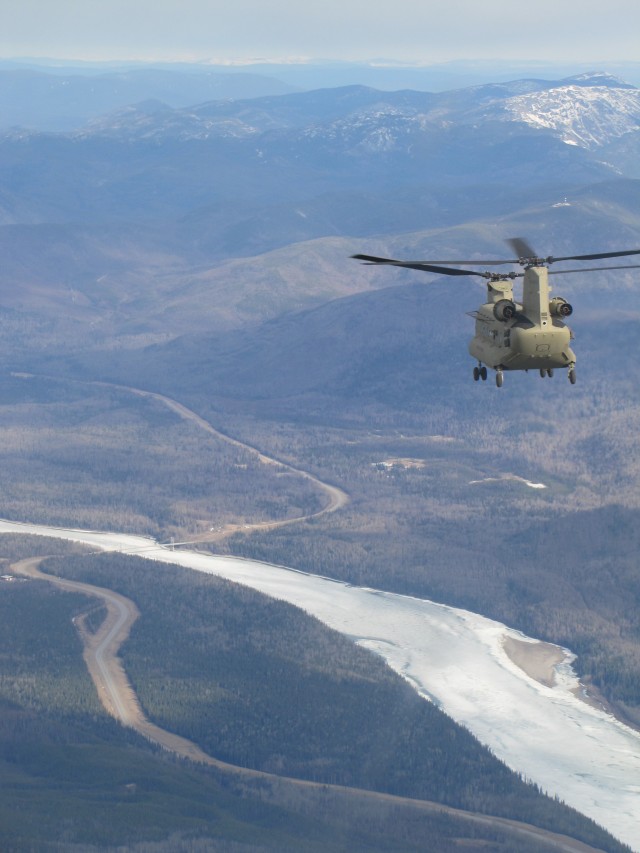 New CH-47F Chinook flies high above Alcan Highway
