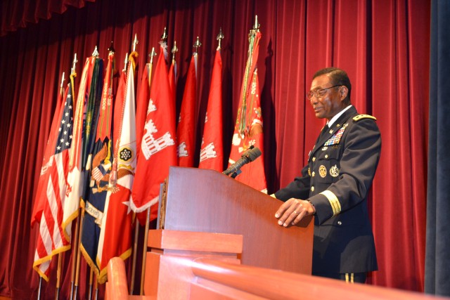 Lt. Gen. Thomas Bostick addresses the audience after assuming command as USACE Chief of Engineers