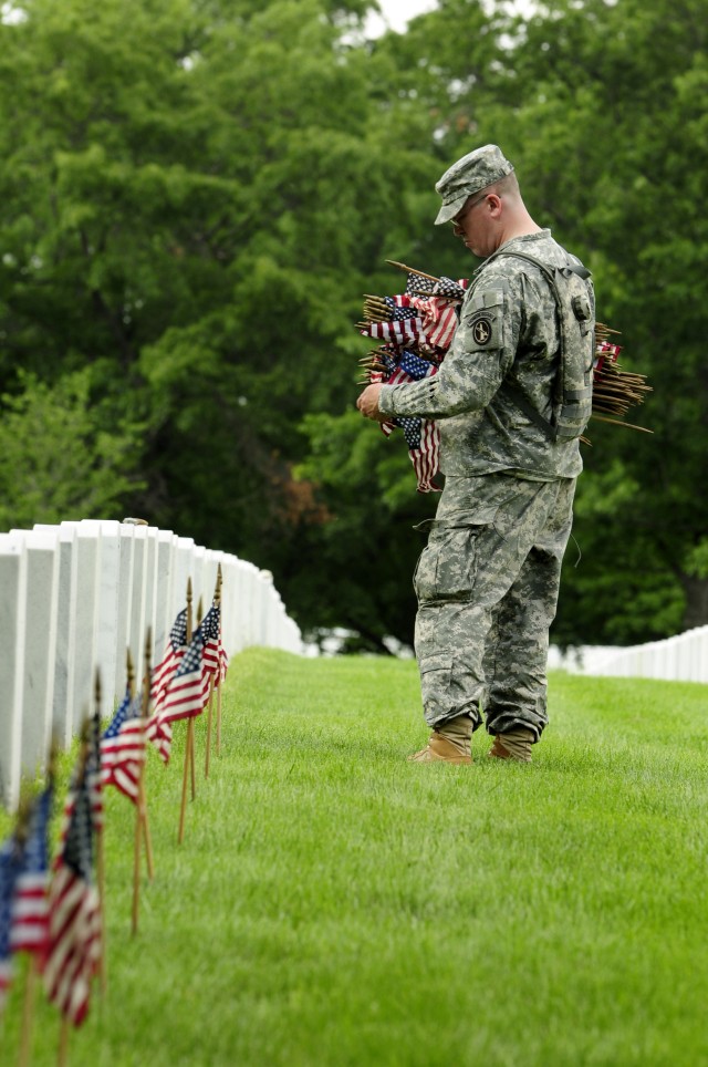 Old Guard Soldiers put Flags In for 2012 Memorial Day