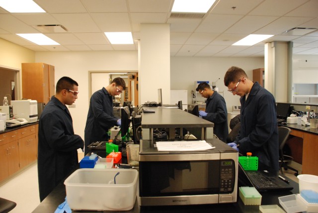 Cadets working in science lab
