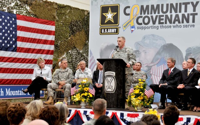 Army Community Covenant renewal signing outside Fort Drum