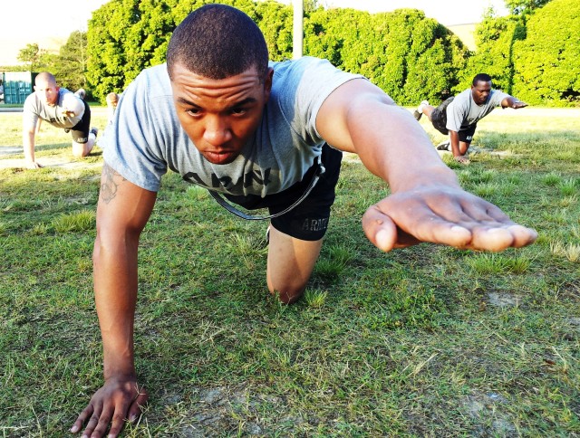 A 7th Sustainment Brigade soldier holds the "Quadraplex" exercise