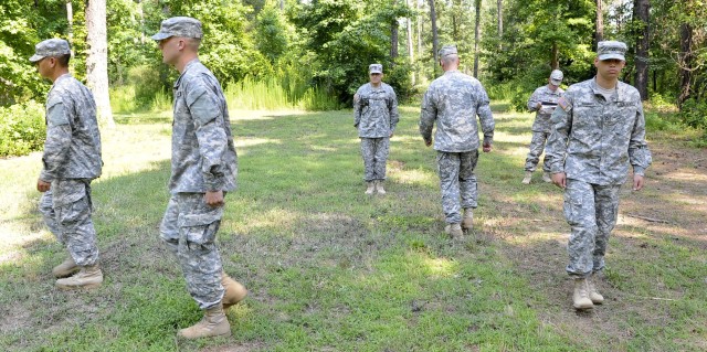 Drill Sergeant Ruiz directs a counter column drill movement in annual DSOY competition