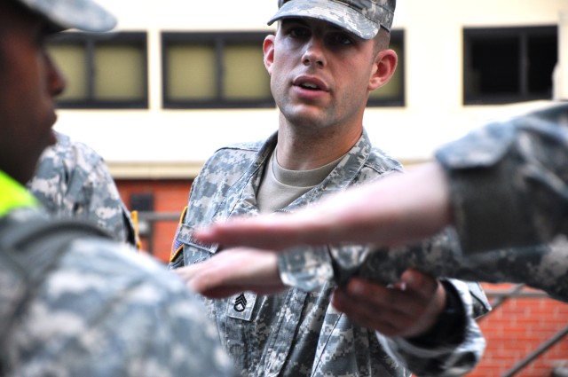 Drill Sergeant Heilman leads drill and ceremony movements at DSOY competition