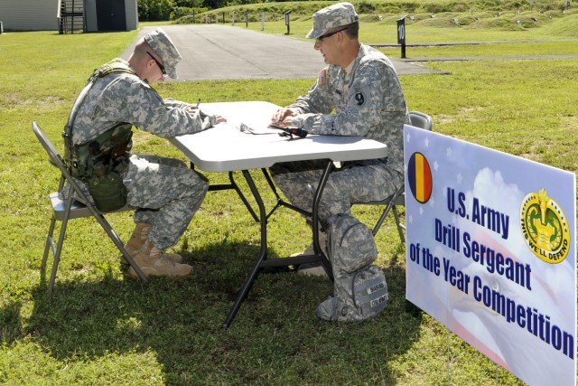 Drill Sergeant McQuiston takes DS history test at DSOY competition