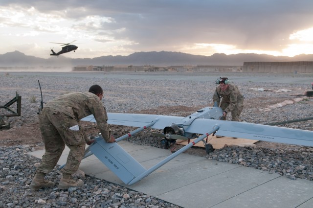 Paratroopers operate unmanned aerial vehicles