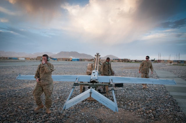 Paratroopers operate unmanned aerial vehicles