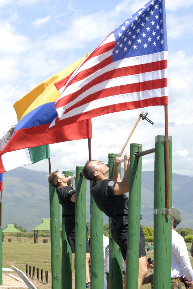 United States SF participate in the physical training portion of Fuerzas Comando 2012