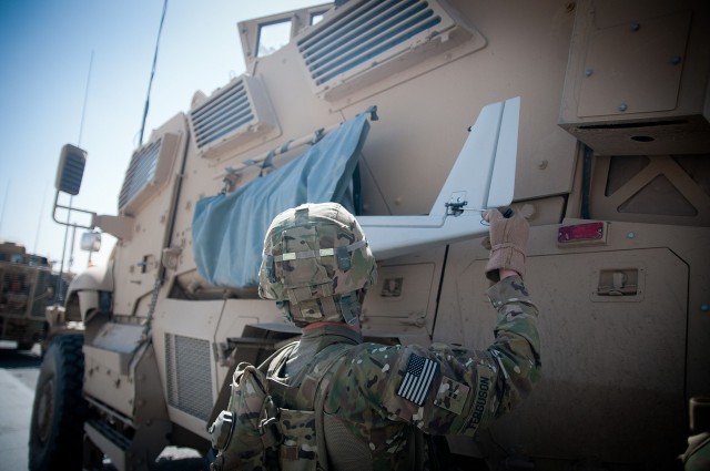 Paratroopers launch packable drone