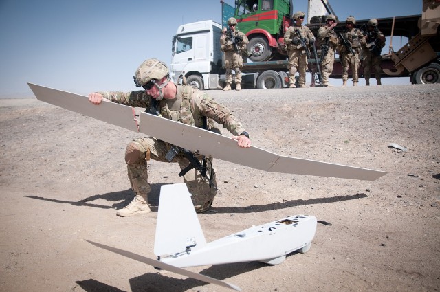 Paratroopers launch packable drone