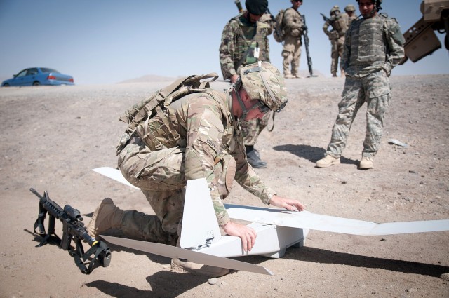 Paratroopers launch packable drone