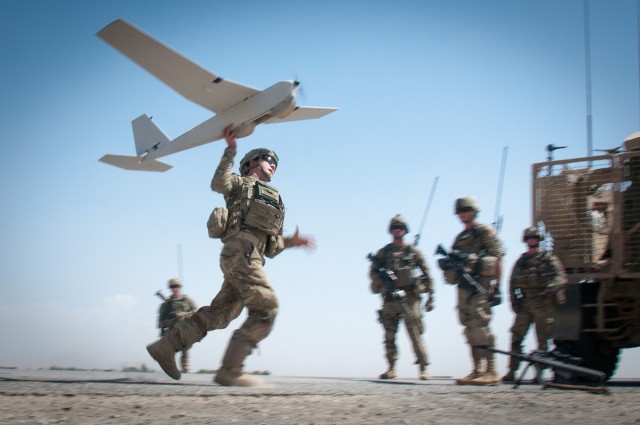 Paratroopers launch packable drone