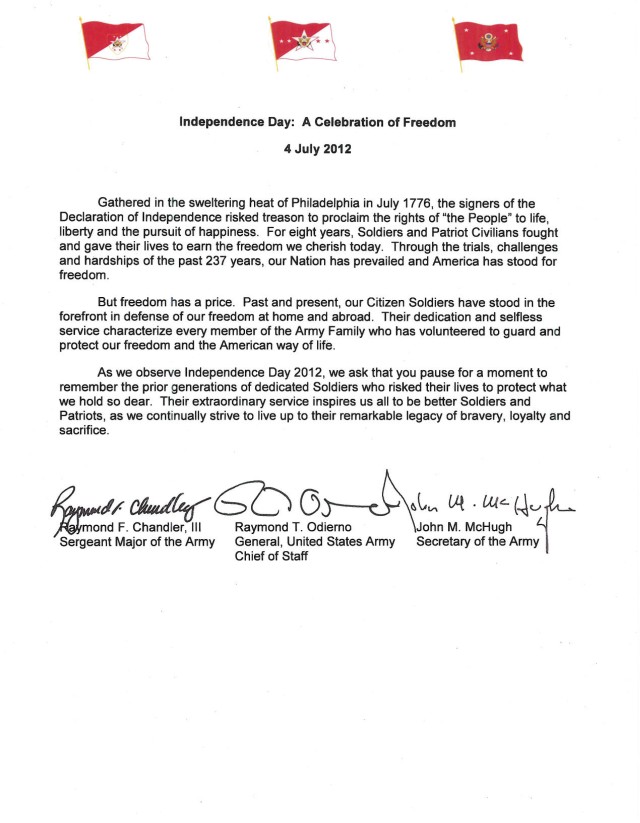Independence Day tri-signed letter