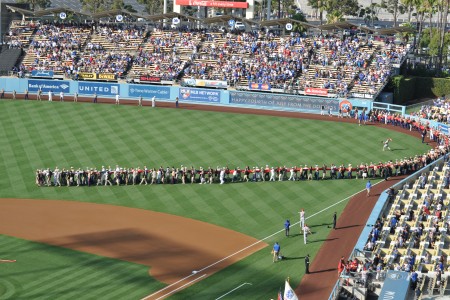 Dodger's Stadium on Memorial Day. I'd been out of the country for 5 years,  and this gave me the biggest America-boner I've ever had. : r/baseball