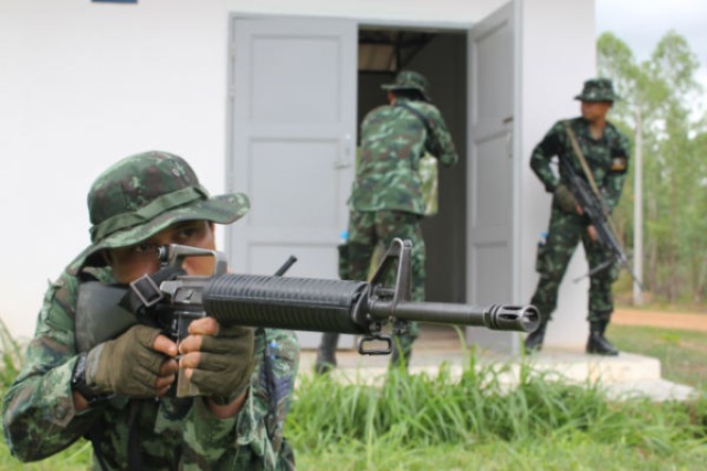 Royal Thai Army soldier Provides security during C-IED training exercise