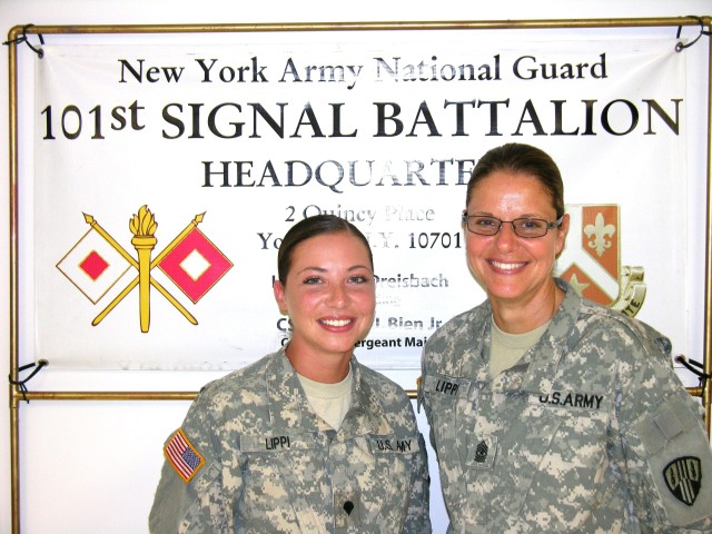 Mother and Daughter Deploying to Afghanistan in New York Army National Guard Signal Battalion 