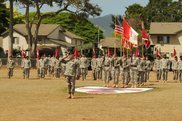 "Sappers in" 130th Engineer Brigade passes the guidon