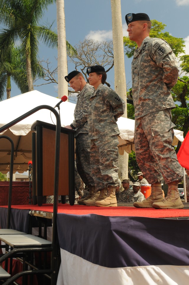 "Sappers in" 130th Engineer Brigade passes the guidon