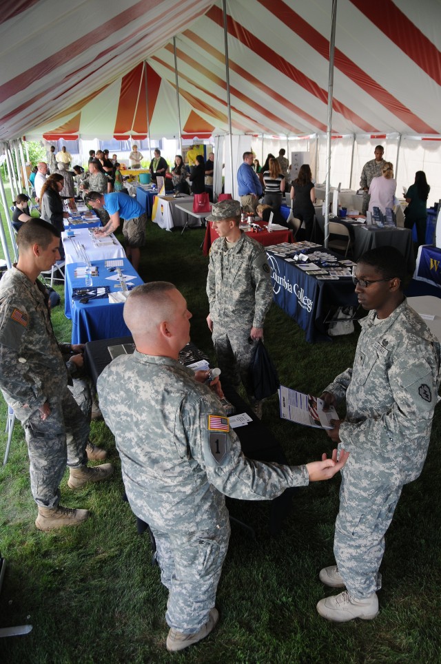 Soldiers seek education resources beneath "ed center's" big top