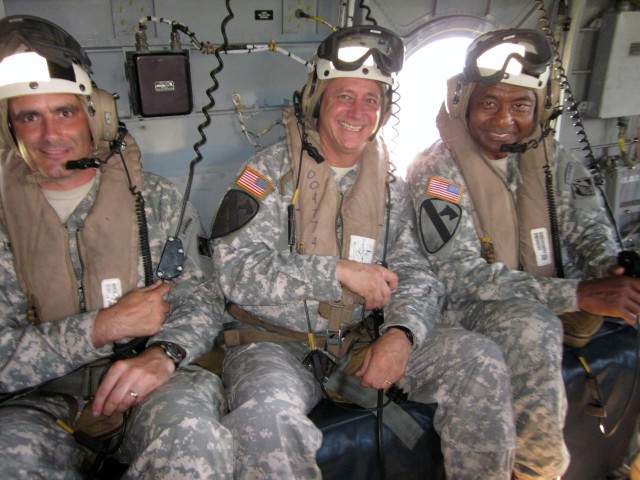USACE leaders aboard USMC CH-46 during visit to Japan