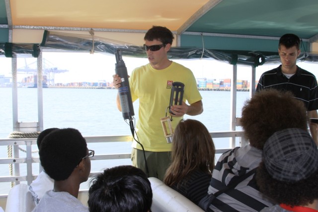 Hydraulic Engineer Jason Lavecchia demonstrates use of water quality probe