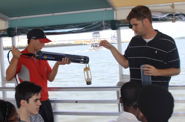 Hydraulic Engineer Bryan Robinson demonstrates use of water quality probe