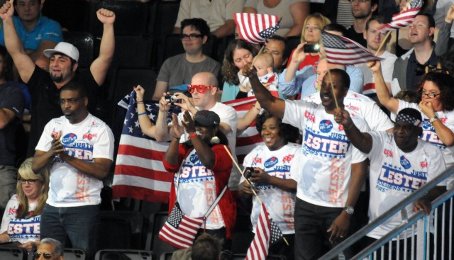 Lester family cheers him in wrestling