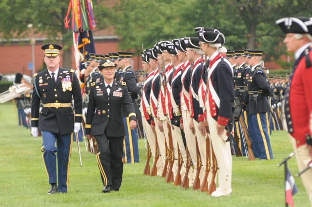 Gen. Ann E. Dunwoody inspects troops during retirement