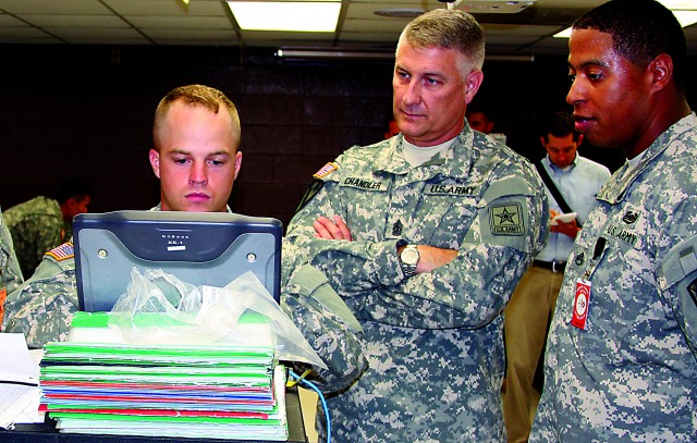 Top enlisted NCO tours post, speaks with Soldiers, family members