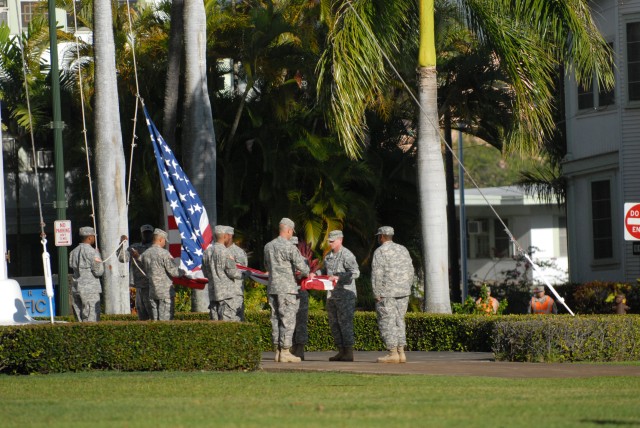 Flag detail gathers American flag during 9/11 ceremony