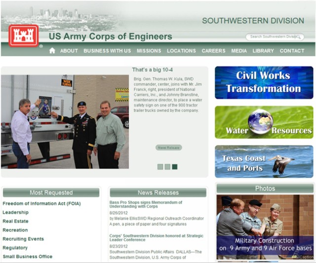 Corps'  Southwestern Division launches new website
