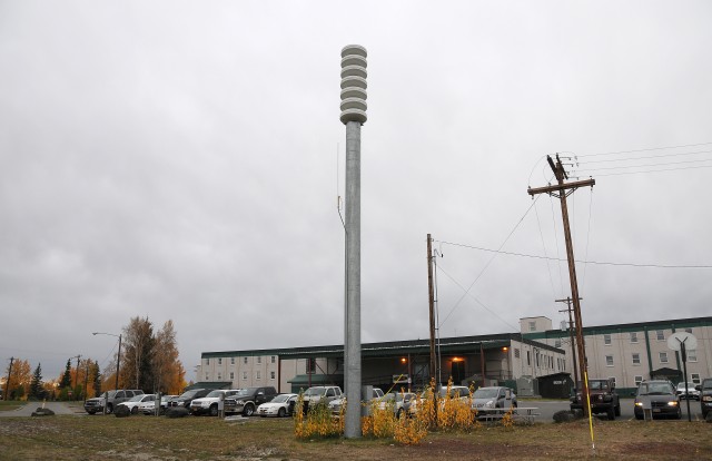 Mass notification tower located behind Fort Wainwright's Welcome Center