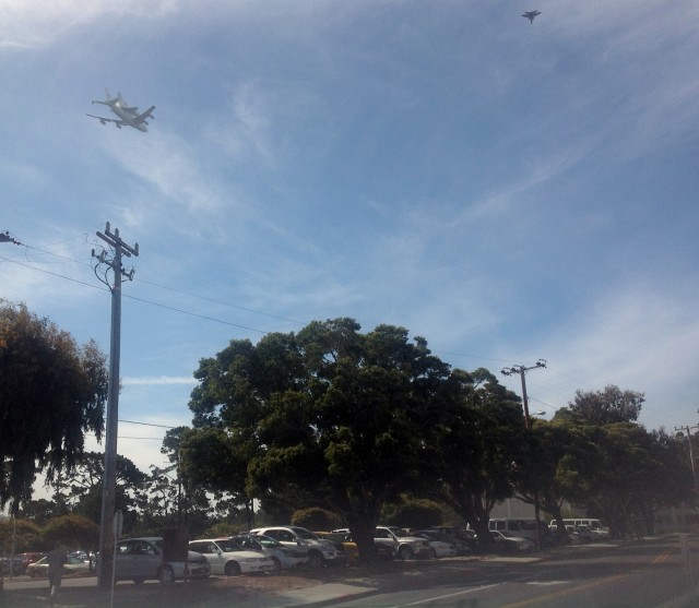 Space Shuttle Endeavour flies over of Presidio of Monterey