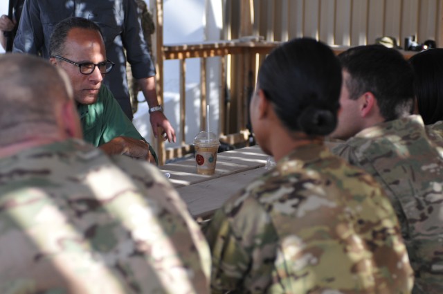 NBC's Lester Holt talks with deployed service members