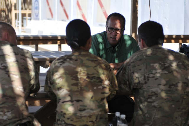 NBC's Lester Holt talks with deployed service members