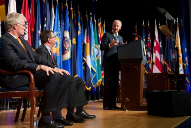 Vice President Joe Biden delivers remarks at an MRAP Program Transition